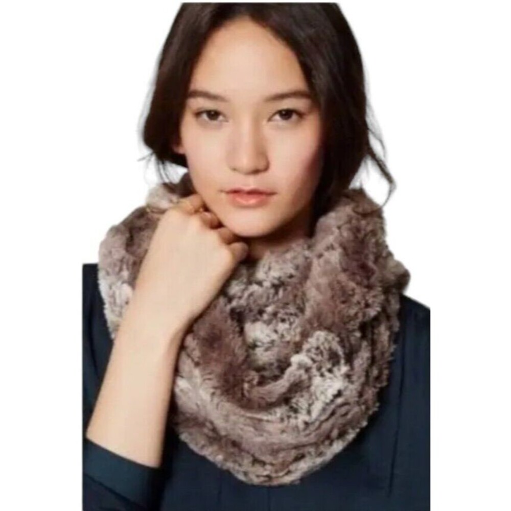 Peace & Pearls Women's Infinity Scarf Pink / Brown Faux Fur NWOT